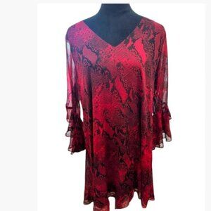 Calvin Klein Red and Black Snakeskin Print Mini Shift Flutter Sleeve Size 16 EUC